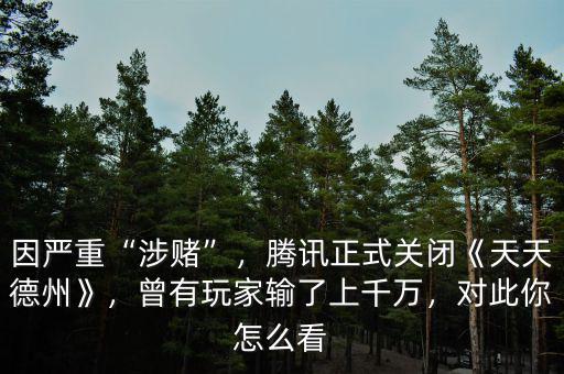 因嚴重“涉賭”，騰訊正式關閉《天天德州》，曾有玩家輸了上千萬，對此你怎么看