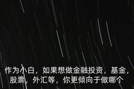 作為小白，如果想做金融投資，基金，股票，外匯等，你更傾向于做哪個