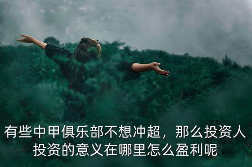 有些中甲俱樂部不想沖超，那么投資人投資的意義在哪里怎么盈利呢