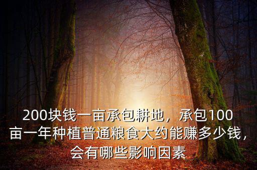 200塊錢一畝承包耕地，承包100畝一年種植普通糧食大約能賺多少錢，會有哪些影響因素