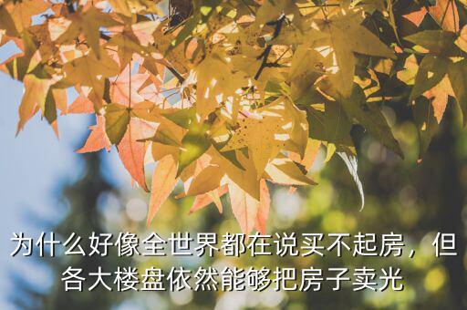 為什么好像全世界都在說買不起房，但各大樓盤依然能夠把房子賣光