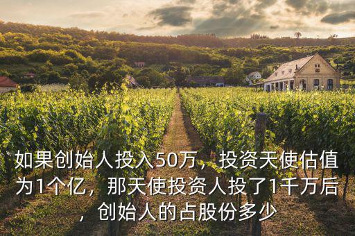 如果創(chuàng)始人投入50萬，投資天使估值為1個億，那天使投資人投了1千萬后，創(chuàng)始人的占股份多少