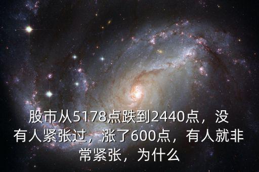 股市從5178點(diǎn)跌到2440點(diǎn)，沒有人緊張過，漲了600點(diǎn)，有人就非常緊張，為什么
