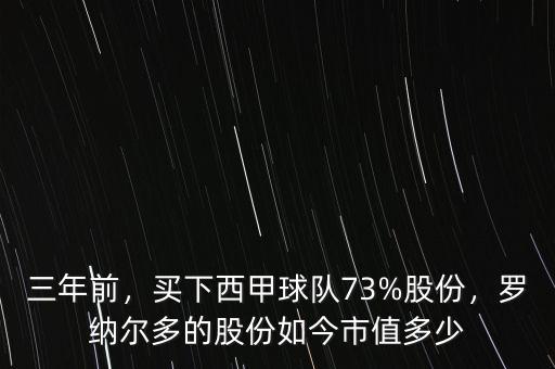 三年前，買下西甲球隊(duì)73%股份，羅納爾多的股份如今市值多少