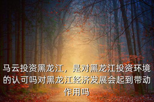 馬云投資黑龍江，是對(duì)黑龍江投資環(huán)境的認(rèn)可嗎對(duì)黑龍江經(jīng)濟(jì)發(fā)展會(huì)起到帶動(dòng)作用嗎