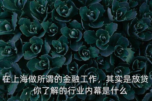 在上海做所謂的金融工作，其實(shí)是放貸，你了解的行業(yè)內(nèi)幕是什么