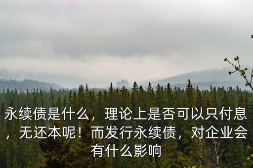 永續(xù)債是什么，理論上是否可以只付息，無還本呢！而發(fā)行永續(xù)債，對企業(yè)會有什么影響