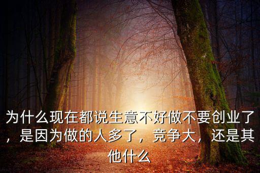 為什么現(xiàn)在都說生意不好做不要創(chuàng)業(yè)了，是因為做的人多了，競爭大，還是其他什么