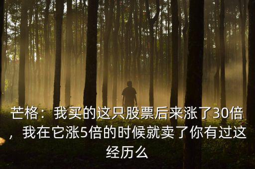 芒格：我買(mǎi)的這只股票后來(lái)漲了30倍，我在它漲5倍的時(shí)候就賣(mài)了你有過(guò)這經(jīng)歷么