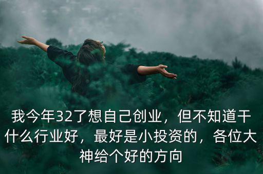 我今年32了想自己創(chuàng)業(yè)，但不知道干什么行業(yè)好，最好是小投資的，各位大神給個(gè)好的方向
