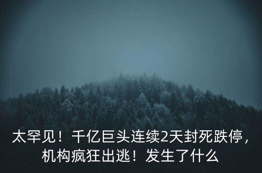 太罕見(jiàn)！千億巨頭連續(xù)2天封死跌停，機(jī)構(gòu)瘋狂出逃！發(fā)生了什么