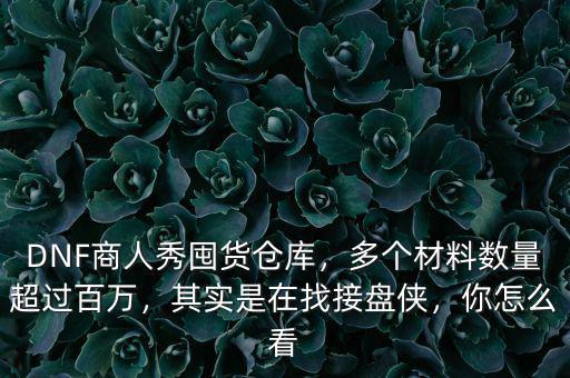 DNF商人秀囤貨倉庫，多個材料數(shù)量超過百萬，其實是在找接盤俠，你怎么看
