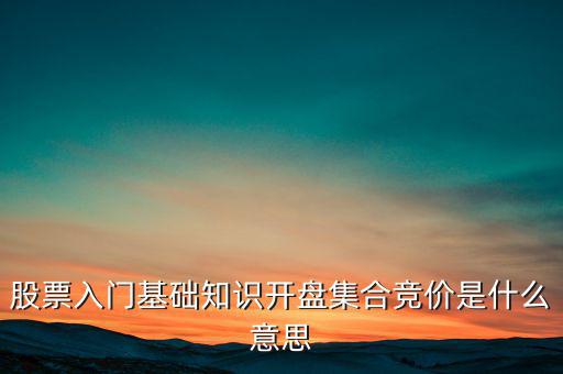 股票入門基礎知識開盤集合競價是什么意思
