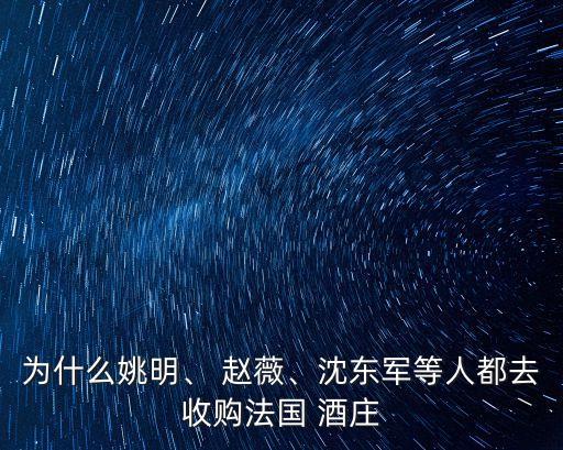 為什么姚明、 趙薇、沈東軍等人都去收購法國 酒莊