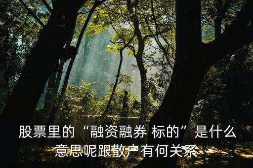  股票里的“融資融券 標的”是什么意思呢跟散戶有何關(guān)系