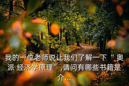 我的一位老師說(shuō)讓我們了解一下“ 奧派 經(jīng)濟(jì)學(xué)原理”,請(qǐng)問(wèn)有哪些書(shū)籍是介...