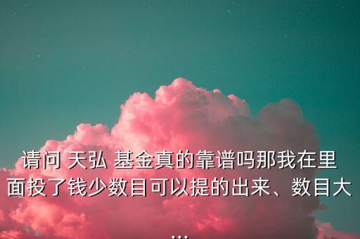 請問 天弘 基金真的靠譜嗎那我在里面投了錢少數(shù)目可以提的出來、數(shù)目大...