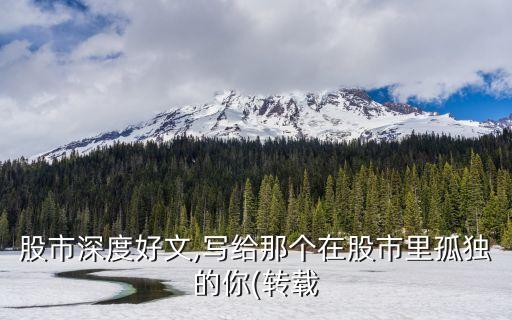股市深度好文,寫給那個在股市里孤獨的你(轉(zhuǎn)載