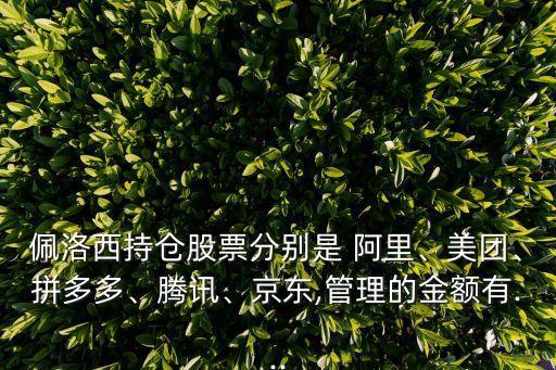 佩洛西持倉股票分別是 阿里、美團、拼多多、騰訊、京東,管理的金額有...