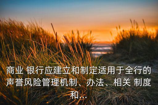商業(yè) 銀行應(yīng)建立和制定適用于全行的聲譽(yù)風(fēng)險(xiǎn)管理機(jī)制、辦法、相關(guān) 制度和...