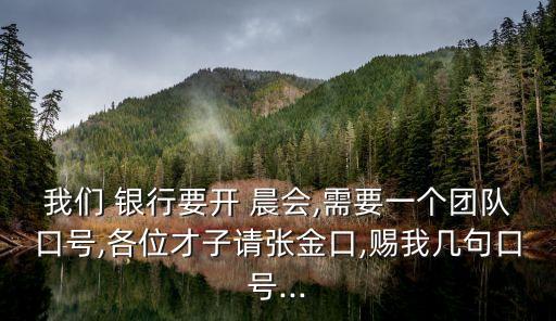 我們 銀行要開 晨會,需要一個團(tuán)隊口號,各位才子請張金口,賜我?guī)拙淇谔?..