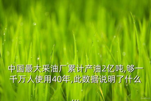 中國(guó)最大采油廠累計(jì)產(chǎn)油2億噸,夠一千萬(wàn)人使用40年,此數(shù)據(jù)說(shuō)明了什么...