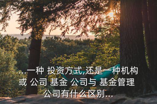 ...一種 投資方式,還是一種機構或 公司 基金 公司與 基金管理 公司有什么區(qū)別...