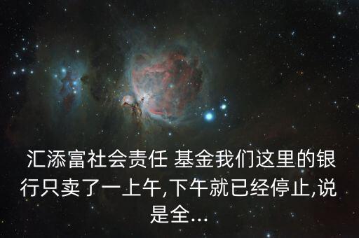  匯添富社會(huì)責(zé)任 基金我們這里的銀行只賣(mài)了一上午,下午就已經(jīng)停止,說(shuō)是全...