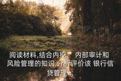 閱讀材料,結(jié)合內(nèi)控、 內(nèi)部審計和 風(fēng)險管理的知識,分析評價該 銀行信貸管理...
